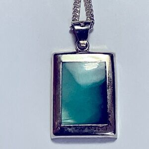 Sterling Silver and Turquoise Blue Cats Eye Pendant Necklace